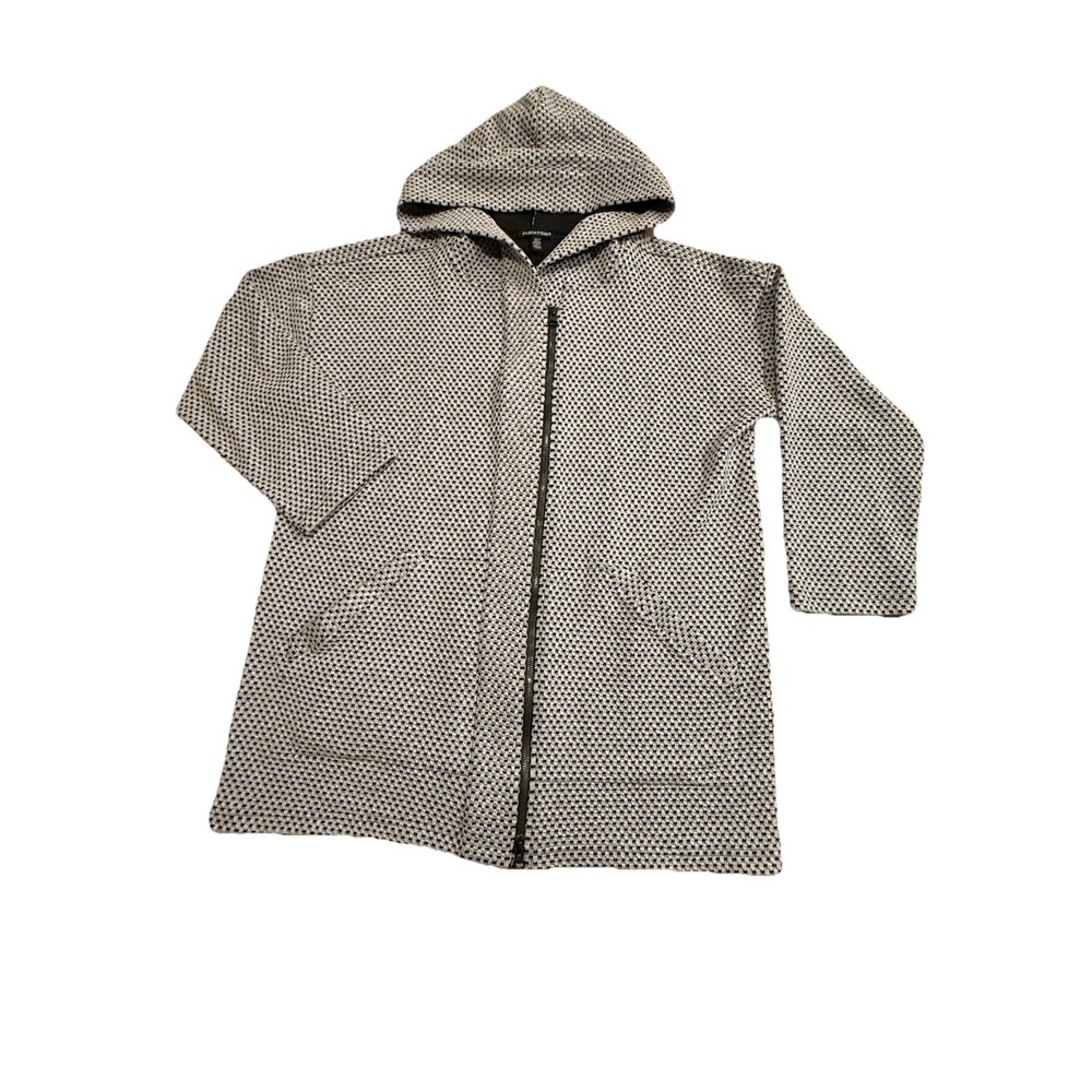 Eileen Fisher Woman Zip Front Textured Knit Black Gray Hoodie Jacket Small‎ S/P